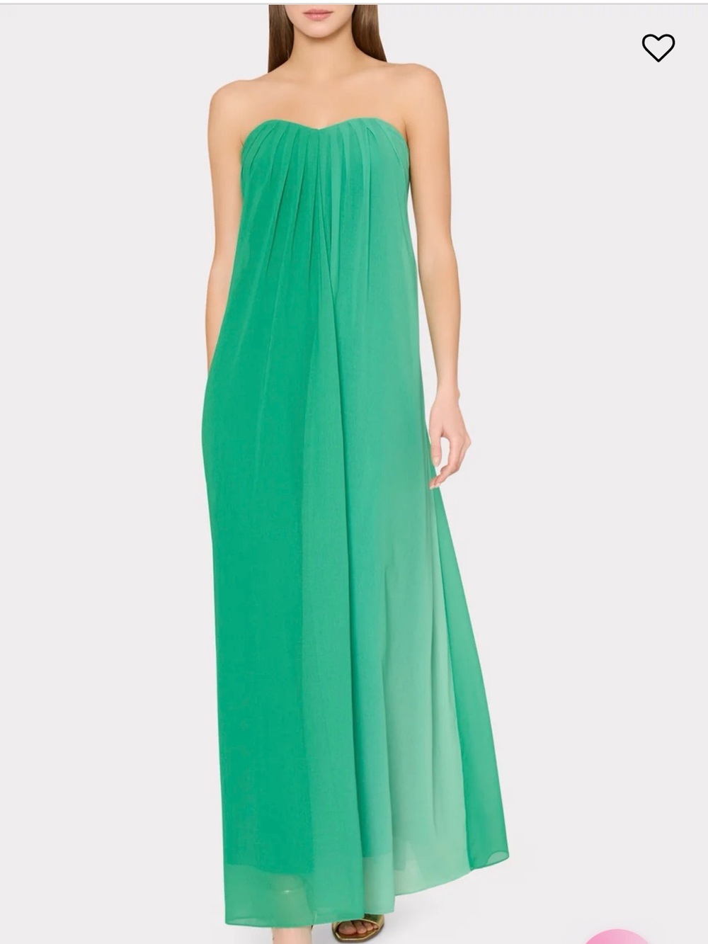 Milly Strapless Emerald Green Pleated Maxi Gown Sz S
